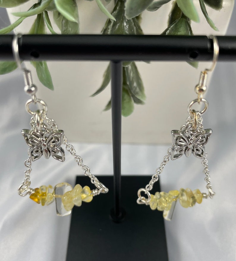 Citrine Crystal Butterfly Dangle Earrings Citrine Citrine Earrings Crystal Earrings Crystal Jewelry,Butterfly Jewelry,Butterfly Earrings