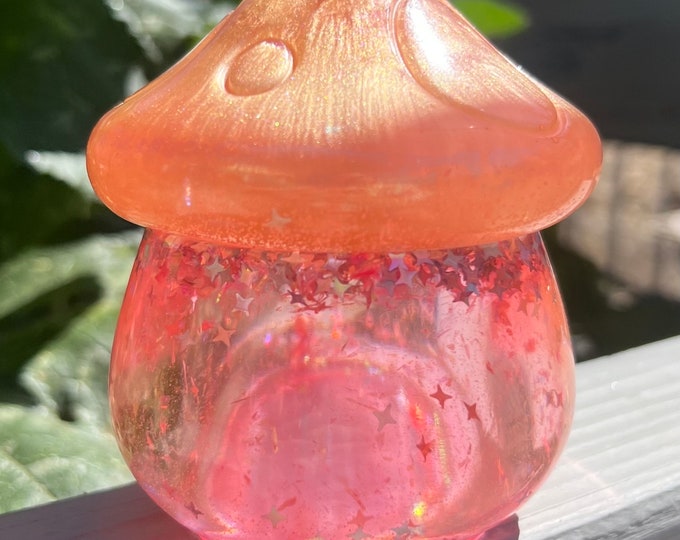 Champagne & Pink Star Mushroom Resin Stash Jar