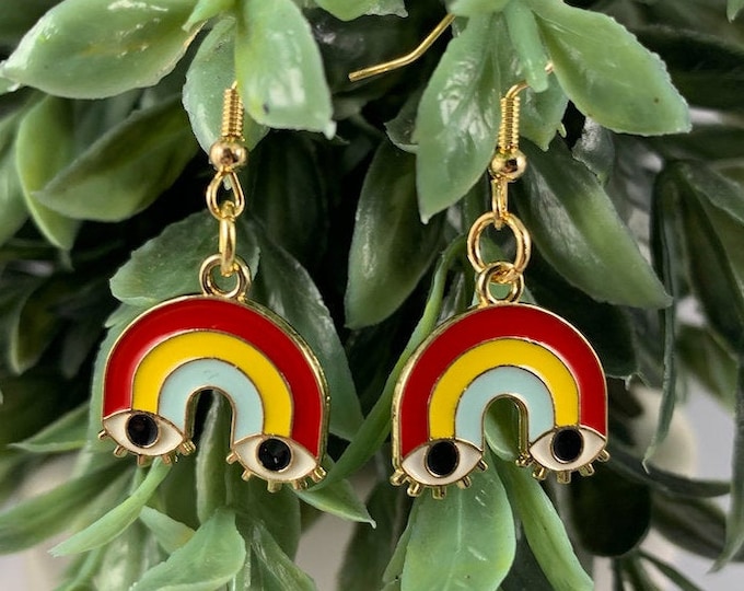 Rainbow Eyes Gold Dangle Earrings