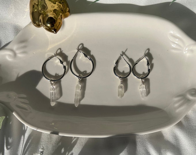 Clear Quartz Silver Hoop Earrings