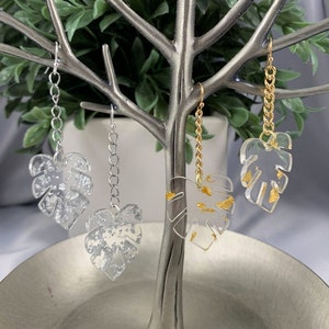 Gold or Silver Monstera Leaf Dangle Earrings, Gold Earrings, Leaf Earrings, Gifts for her, Earrings under 25, Statement Earrings, Monstera