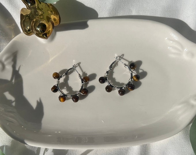 Tigers Eye Hoop Earrings