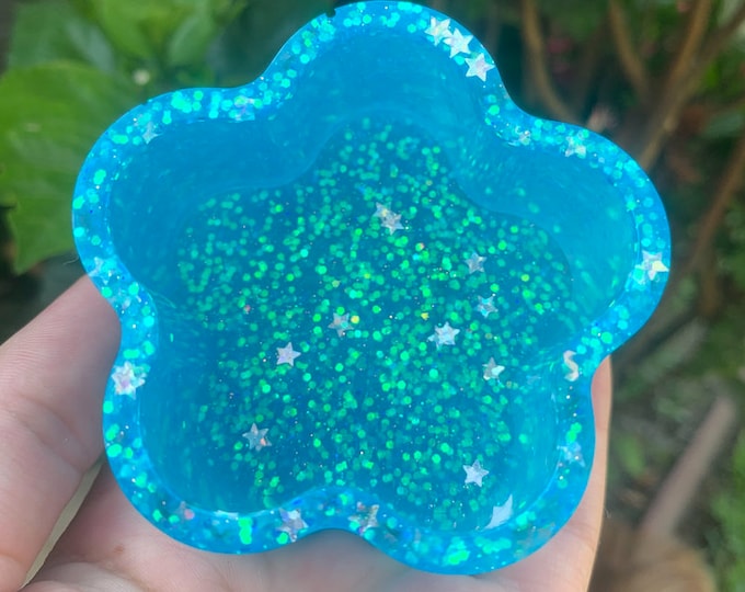 Blue Glow in the Dark Flower Jewelry Dish