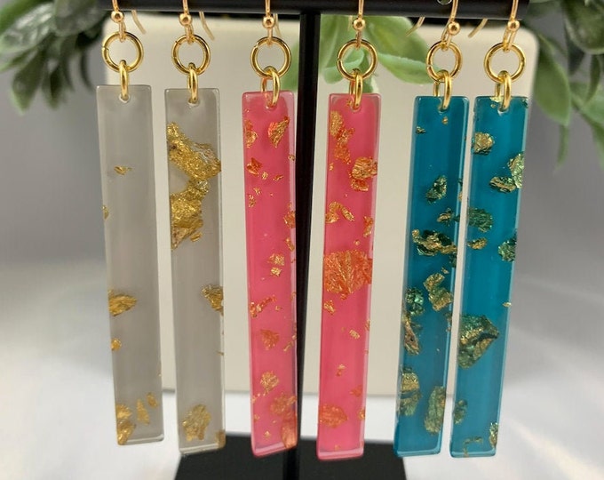 Long Glitter Gold Acrylic Dangle Earrings