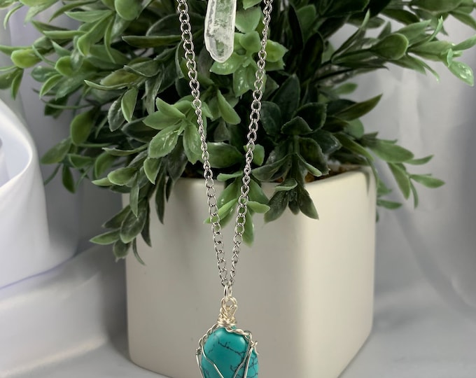 Turquoise & Clear Quartz Crystal Multi-Layered Necklace