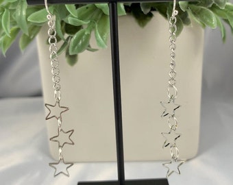 Silver Star Dangle Earrings, Silver Earrings, Dangle Earrings, Handmade Jewelry, Earrings under 25, Jewelry under 25, Dainty Earrings, Star