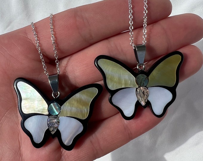 Butterfly Mosaic Shell Pendant Necklace