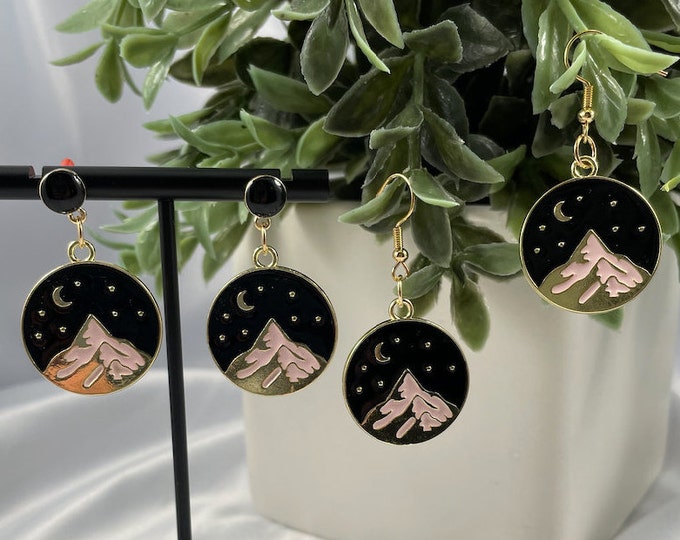 Moon & Mountain Gold Dangle Earrings