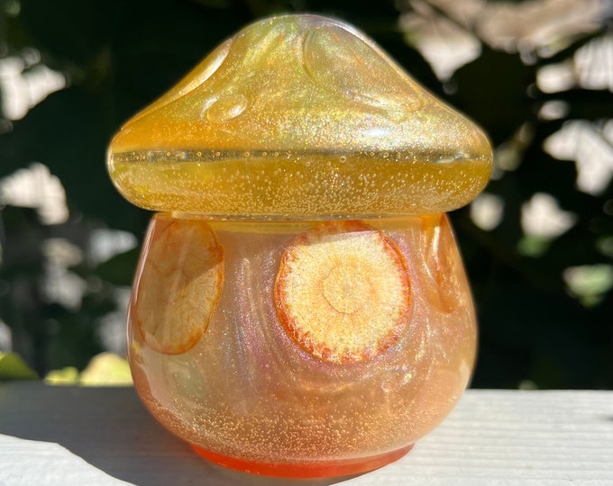 Orange & Yellow Fruit Mushroom Resin Stash Jar