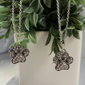 Rhinestone Paw Print Necklace, Layering Necklace, Paw Print Jewelry, Dog Lover, Silver Necklace, Dog Jewelry, Paw Print, Gifts for Her, Dog