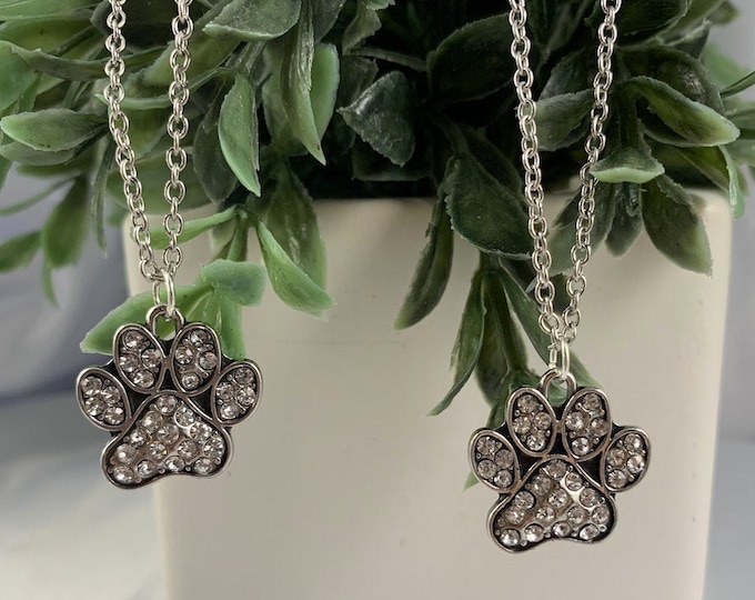 Rhinestone Paw Print Necklace