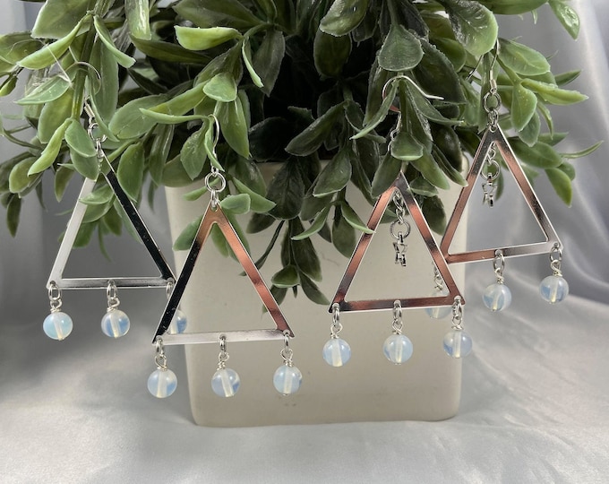 Opalite Crystal Dangle Triangle Earrings