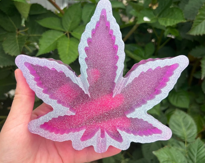 Pink & Blue Glow in the Dark Weed Leaf Resin Ashtray