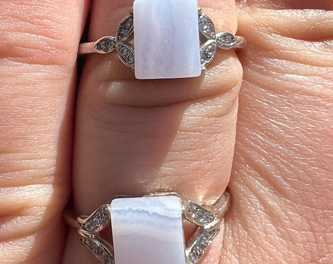 Blue Lace Agate Adjustable Ring