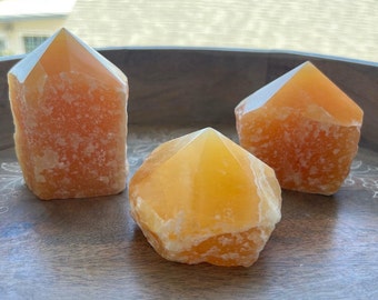 Orange Calcite Point, Semi Polished Point, Crystal, Crystals, Crystal Point, Orange Calcite, Calcite, Metaphysical Crystal, Calcite Crystal