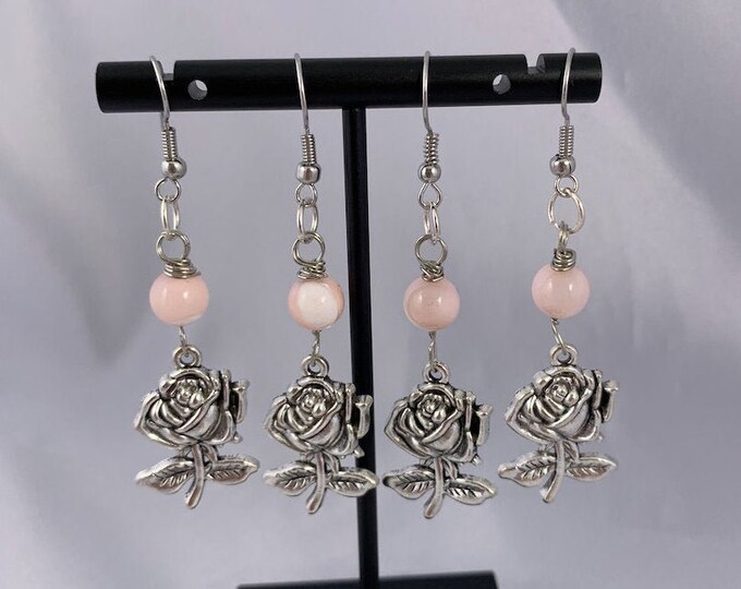 Rose & Pink Mother of Pearl Dangle Earrings