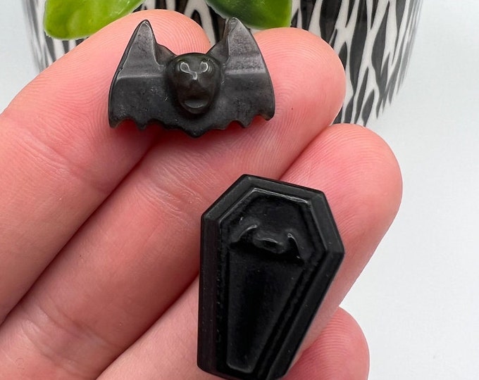 Black Obsidian Mini Coffin & Bat Set
