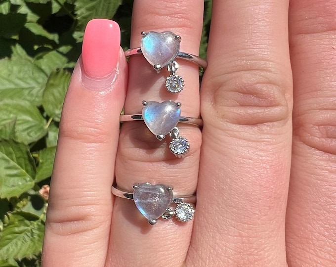 Moonstone Heart Adjustable Ring