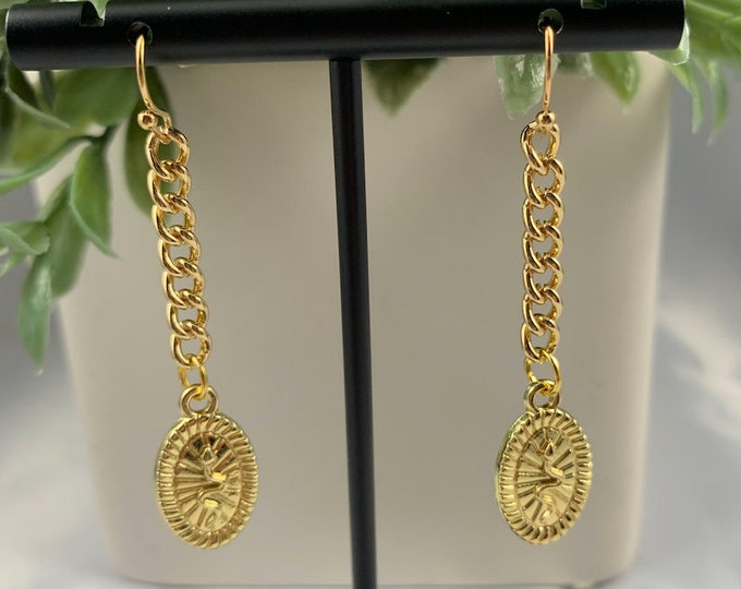 Gold Snake Coin Chain Earrings