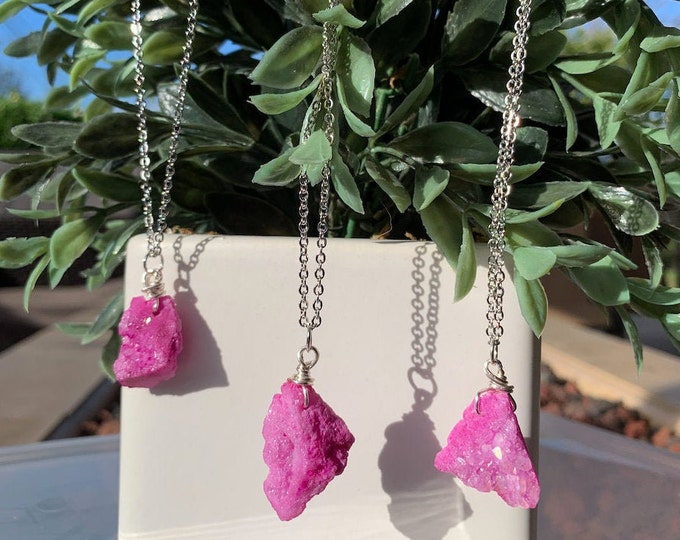 Pink Druzy Crystal Necklace