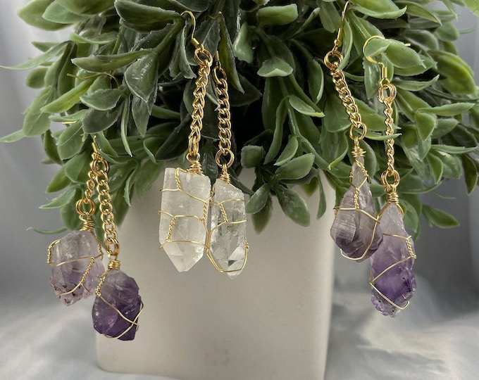 Amethyst or Clear Quartz Crystal Earrings