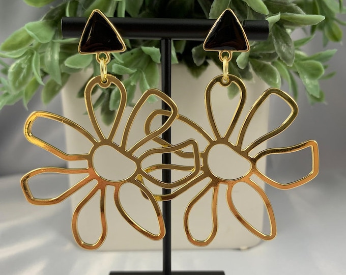 Gold Flower Statement Earrings