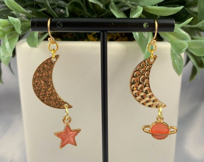 Moon & Solar System Dangle Earrings