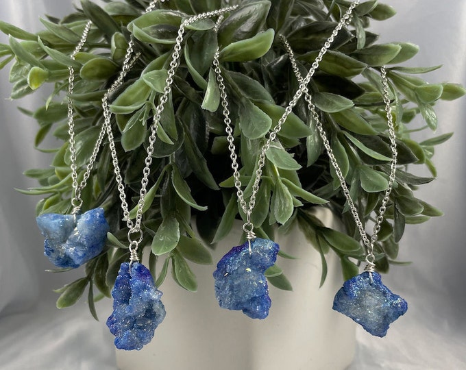 Blue Druzy Crystal Necklace