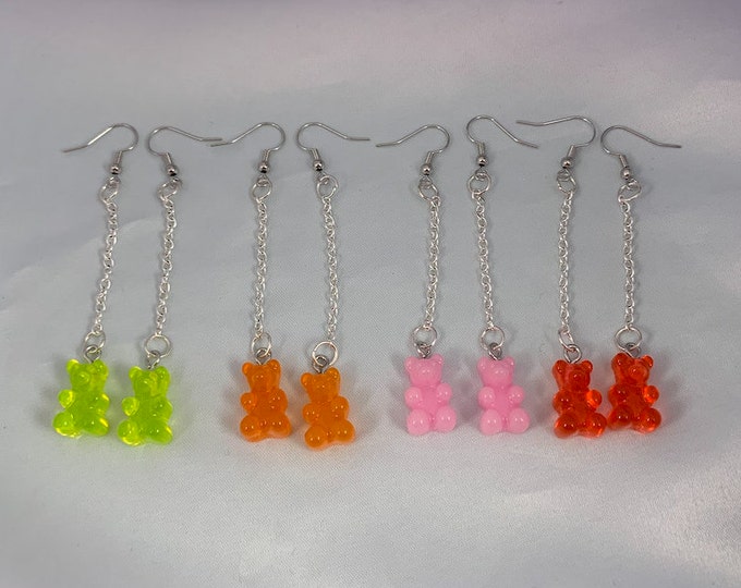 Assorted Gummy Bear Dangle Silver Earrings