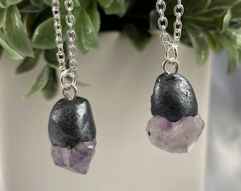 Colar de prata com cristal de ametista, colar de ametista, joias de ametista, joias feitas à mão, presentes para ela, colar de cristal, cristal de ametista