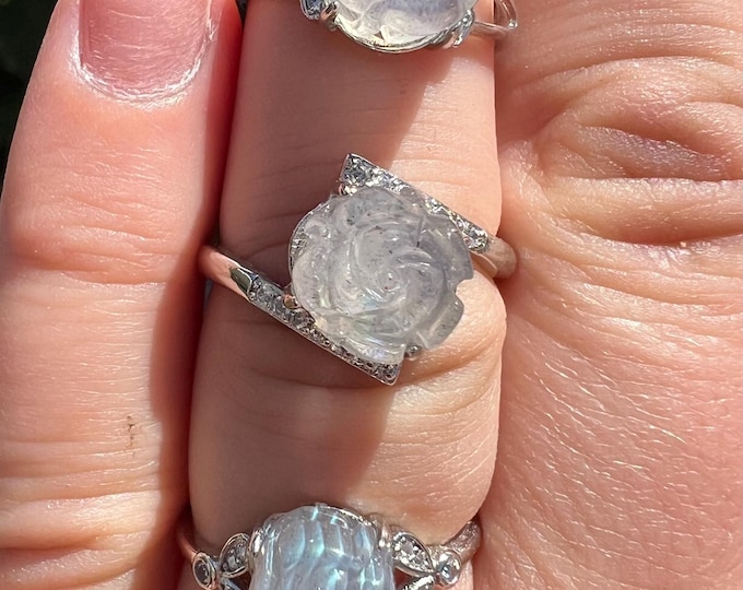Labradorite Flower Adjustable Ring