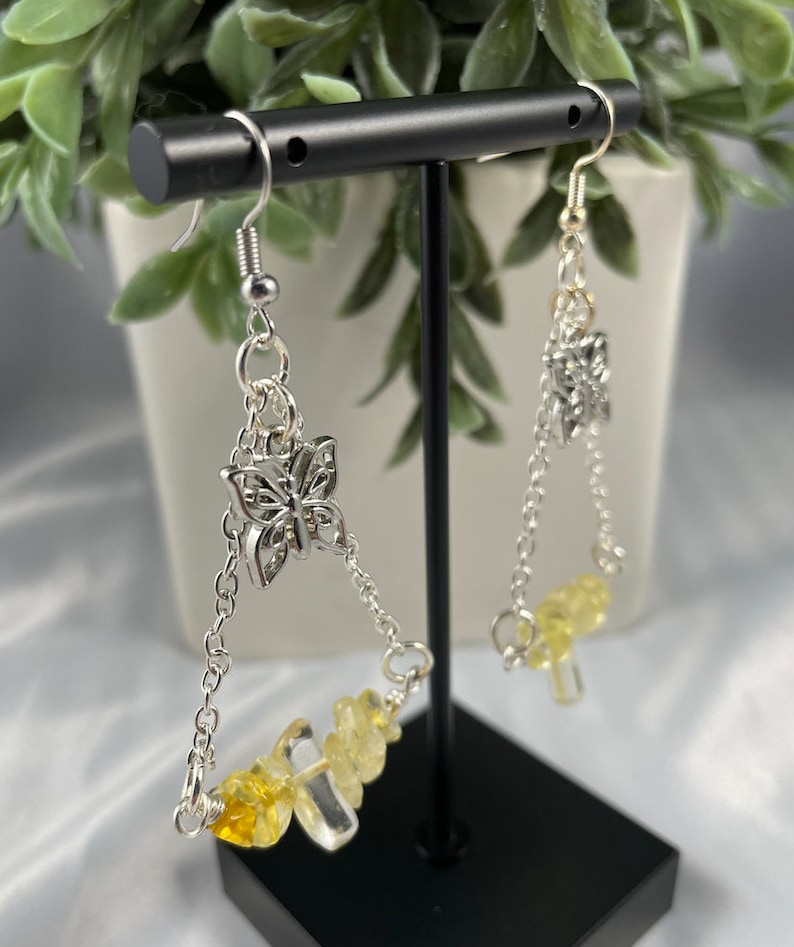 Citrine Crystal Butterfly Dangle Earrings Citrine Citrine Earrings Crystal Earrings Crystal Jewelry,Butterfly Jewelry,Butterfly Earrings