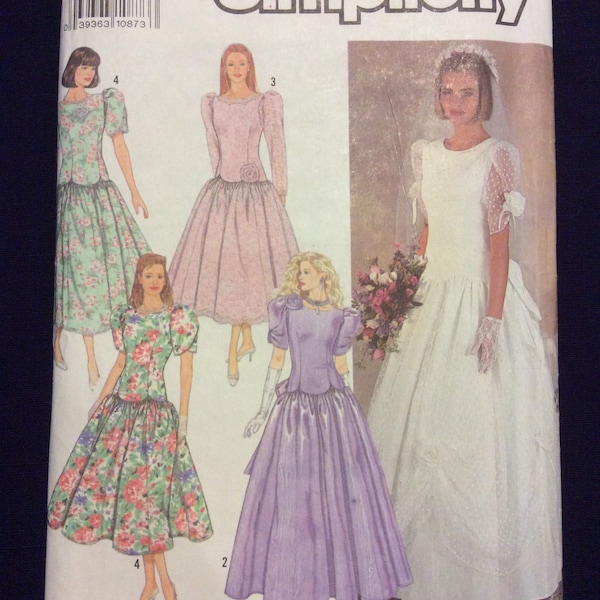 UNCUT Simplicity Sewing Pattern 7062  KK Womens Wedding/Party Dress Below Calf/Full Length Fitted Bodice Long/Short Sleeves Sizes 8 10 12 14