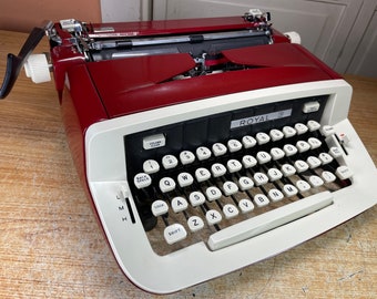 Excellent 1971 Royal Custom III Elite Red Portable Typewriter Working w New Ink & Case