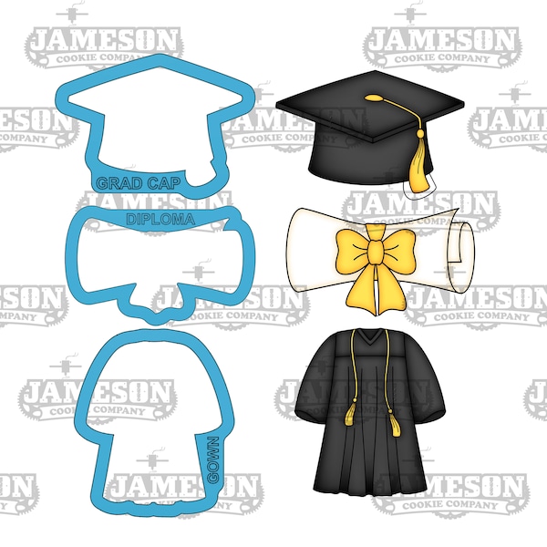 Graduation Cap, Diploma, and Gown Cookie Cutter Set - Grad, Congratulations, Senior, Graduate