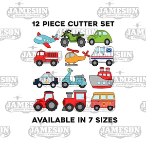 Transportation Vehicle Cookie Cutter Set - 12 Piece Set - Plane, Helicopter, ATV, Car, Mail Truck, Police, Ship, and More!