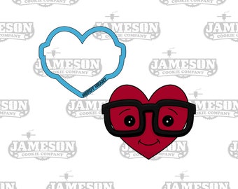 Nerdy Heart Cookie Cutter - Heart With Glasses - Valentine's Day Nerd