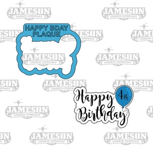 Happy Birthday Plaque with Balloon Cookie Cutter - Text Outline