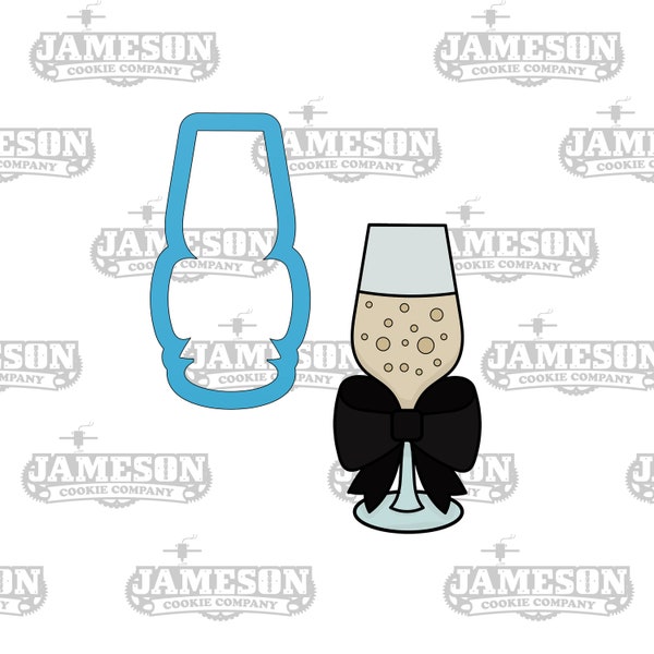 Champagne Glass Bow Cookie Cutter - 2020 New Years Toast Clink Wedding Celebration