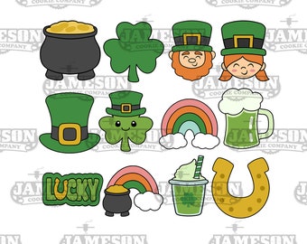 Mini St. Patrick's Day Cookie Cutter Set - 12 Piece Set, Gold, Shamrock, Leprechaun, Hat, Rainbow, Beer, Horseshoe, Lucky, and more!