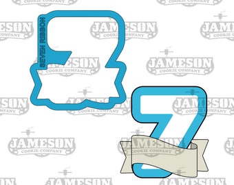 Number 7 with Ribbon Banner Cookie Cutter - Birthday Party Number Seven Cookie Cutter