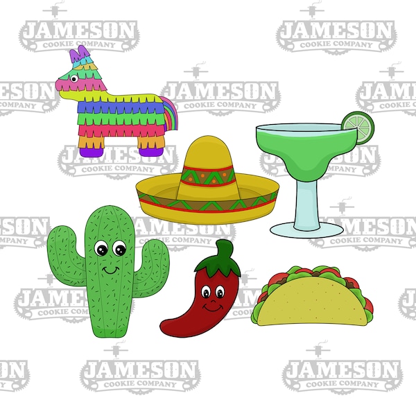 Cinco De Mayo Cookie Cutter Set - Pinata, Sombrero, Margarita, Cactus, Jalapeno Chili Pepper, and Taco