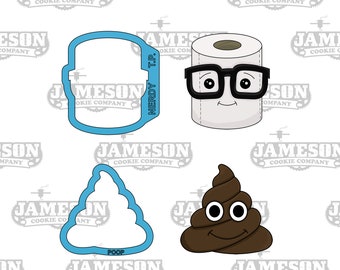 Poop Emoji and Nerdy Toilet Paper Cookie Cutter Set - TP