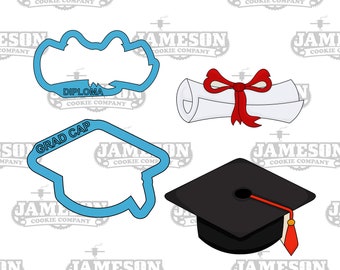 Graduation Diploma and Cap Cookie Cutter Set - Senior High School Commencement - 2025