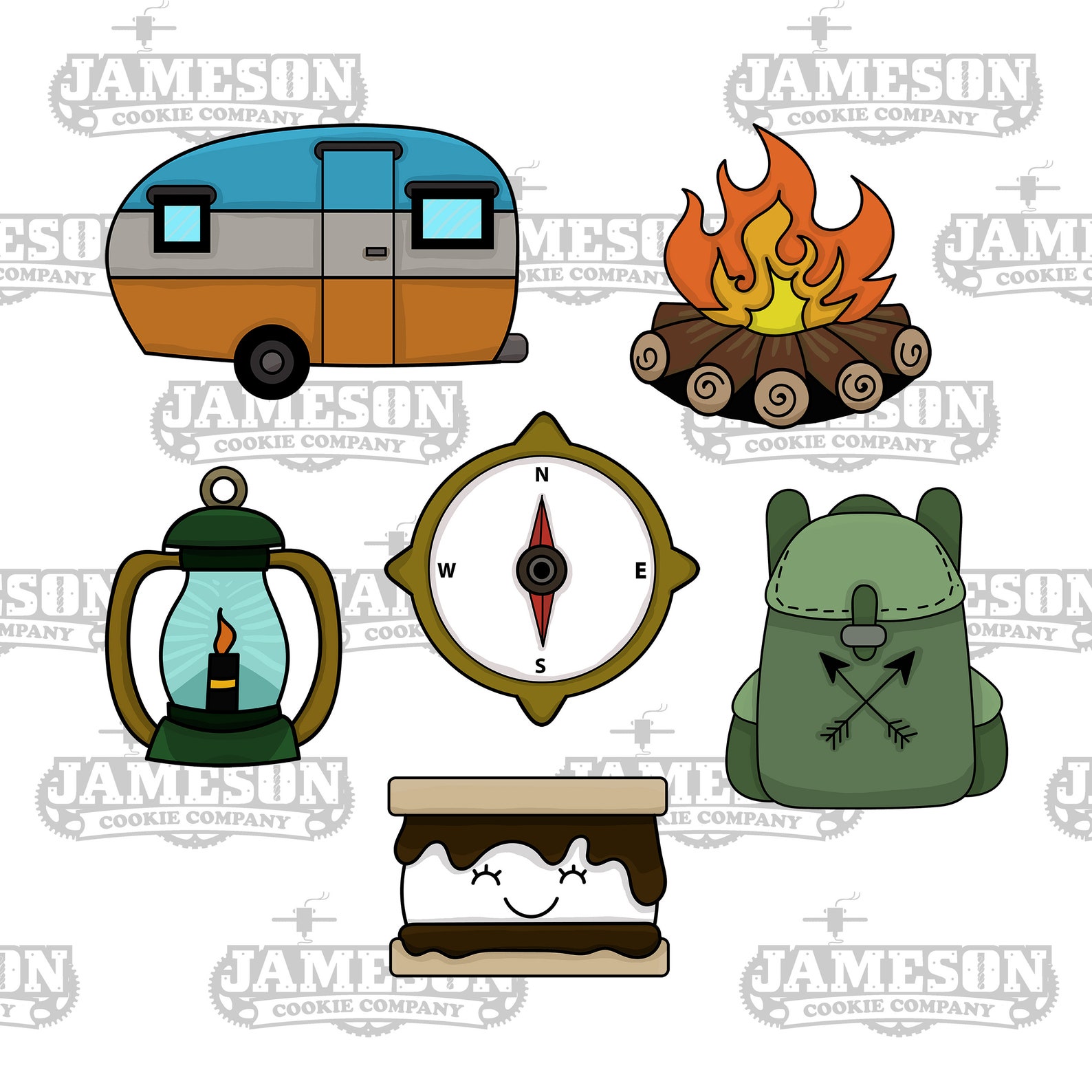 Camping Cookie Cutter Set Camper Campfire Compass Backpack Etsy