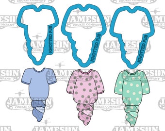 Juego de 3 cortadores de galletas para pijamas de bebé anudados: para baby shower, guardería, ropa de bebé, bata anudada