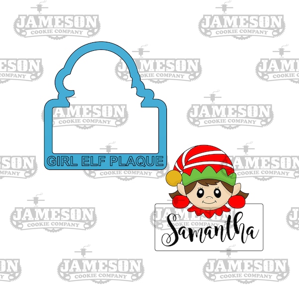 Christmas Girl Elf Plaque Cookie Cutter - Elf Name Plaque Cookie Cutter