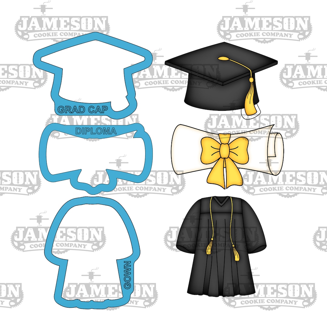 Graduation Cap, Diploma, and Gown Cookie Cutter Set - Grad ...