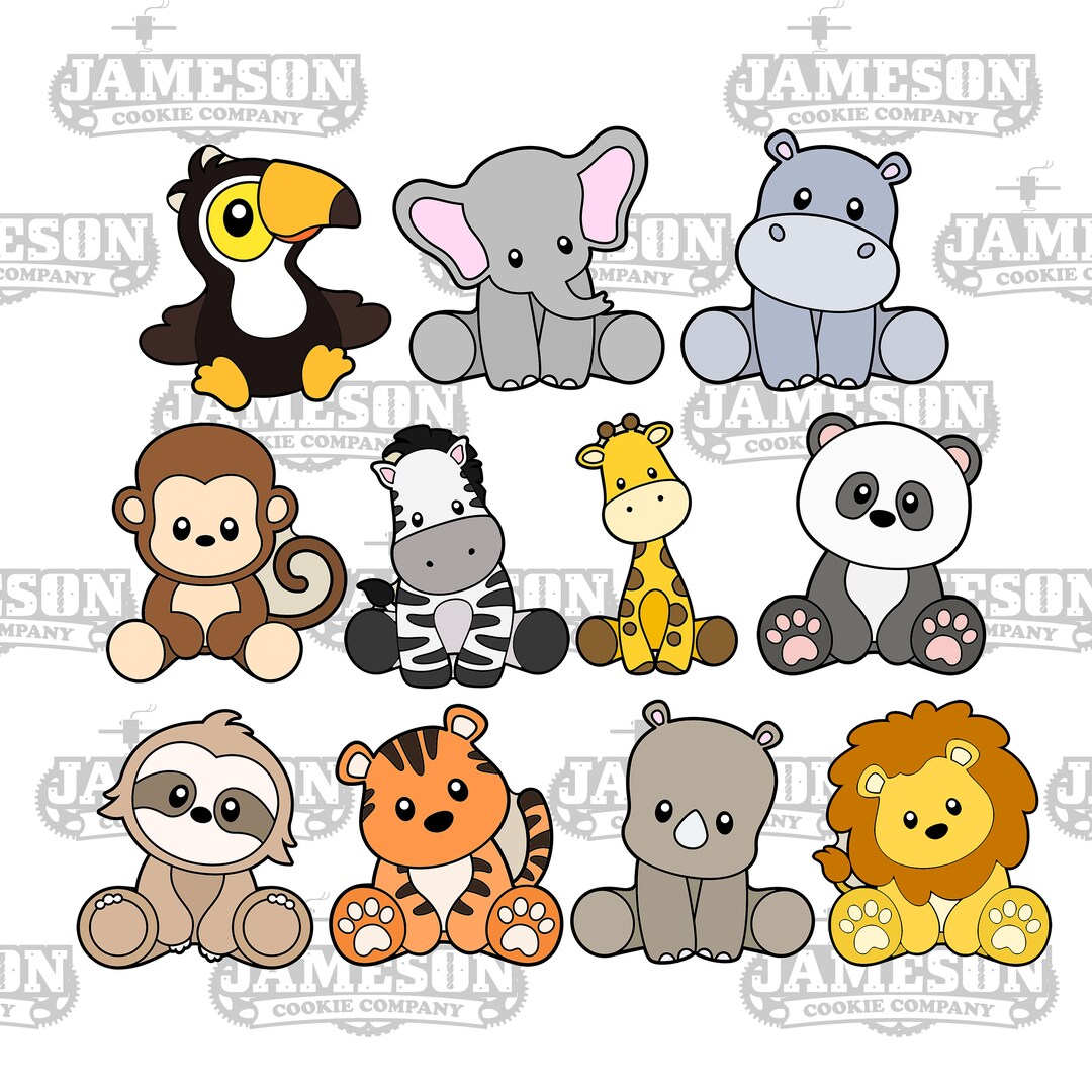 Safari Sitting Animals Cookie Cutter Set Baby, Birthday, Jungle Zoo