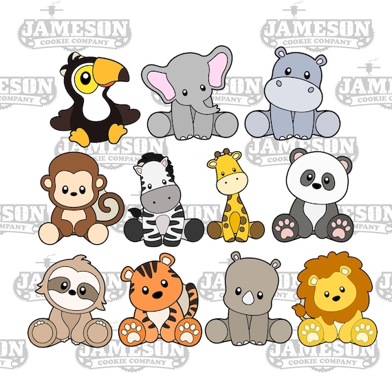 Safari Sitting Animals Cookie Cutter Set Baby Birthday Jungle Zoo Themed 11 Cutters Etsy Canada